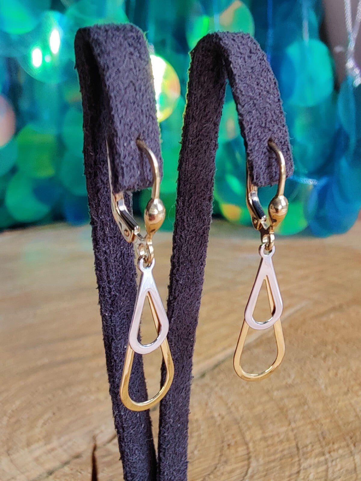 New Drop Earrings 9ct Yellow/White Gold Hallmarked Double Teardrop/ Pear Shape