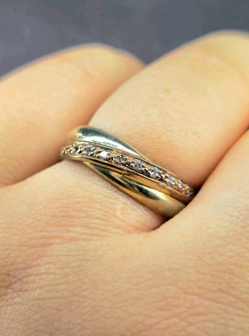 Solid 9ct Yellow Gold Half Eternity Ring Wedding Band Trinity Ring C/Z Size Q