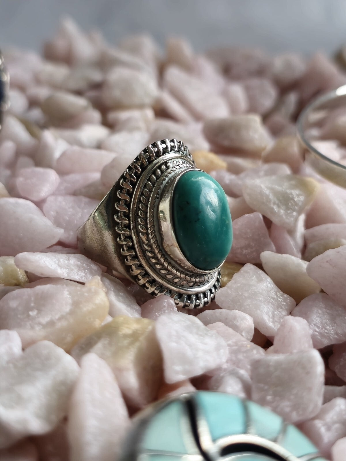 Vintage Like Sterling Silver Dress Cocktail Ring with Cabochon Turquoise size N+