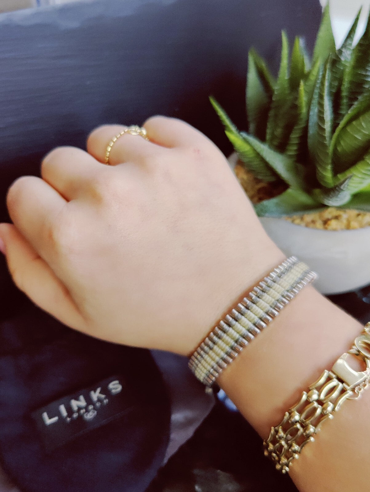 Links Of London 925 Sterling Silver Bar and Cord Friendship Bracelet