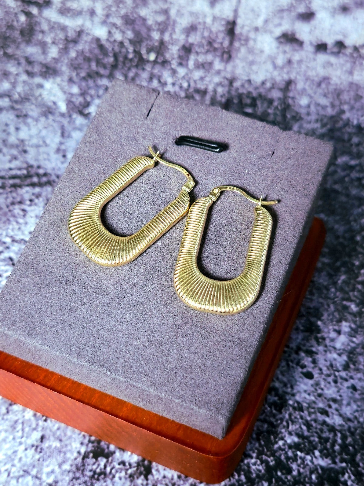 New 9ct Yellow Gold Hoop Earrings Square Oval Hoops Strip Pattern Hallmarked