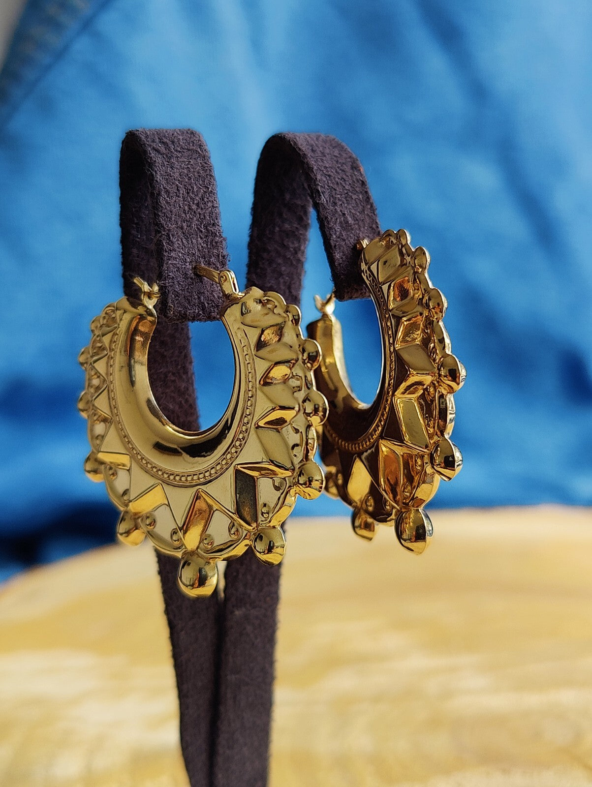 New 9ct Real Yellow Gold 4.5g CHUNKY ROUND CREOLE HOOP EARRINGS Vintage Looking