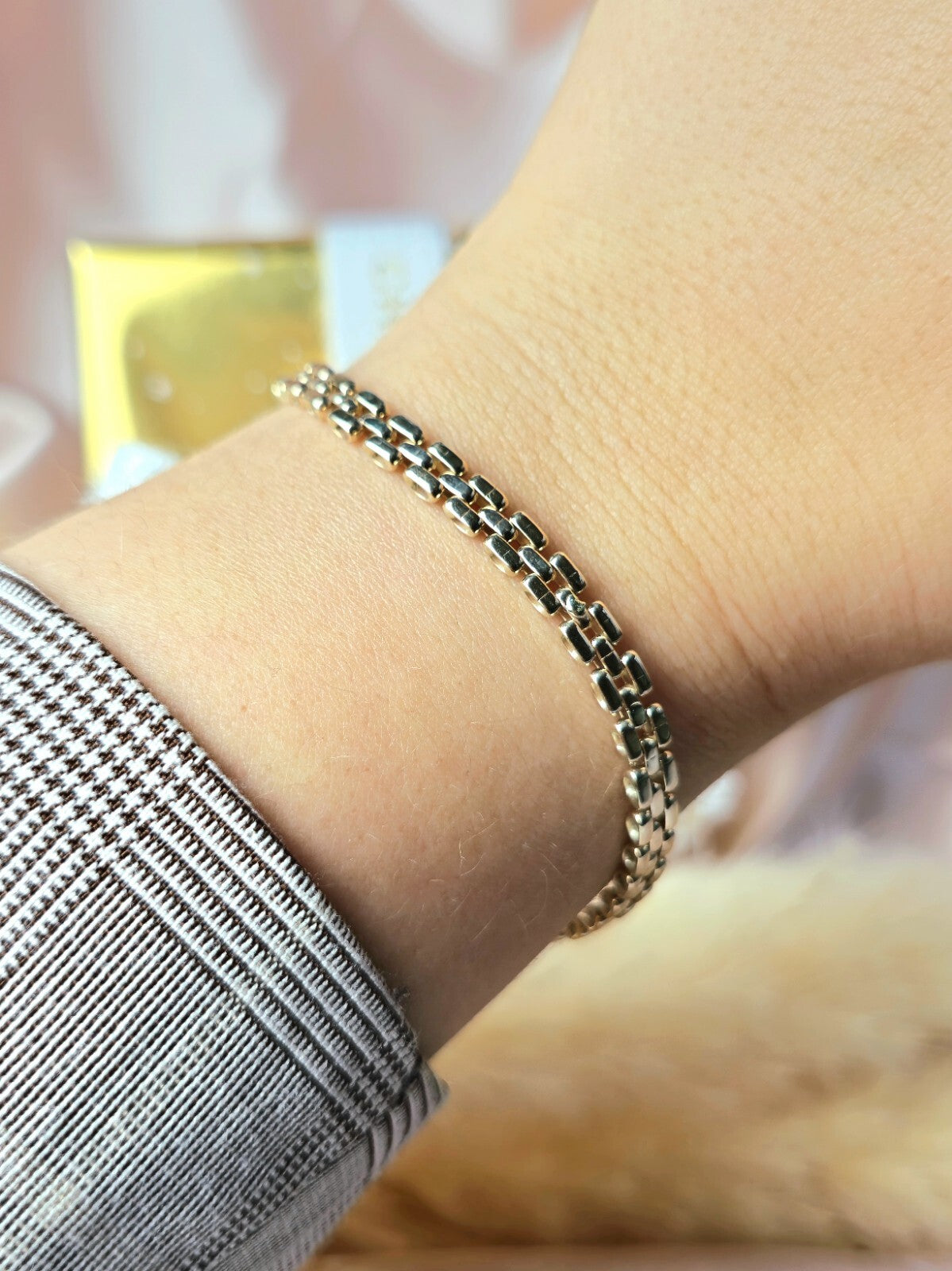 New 9ct Rose Gold Brick Link Bracelet Panthere Style Unisex 5mm Wide 7.5'' Long