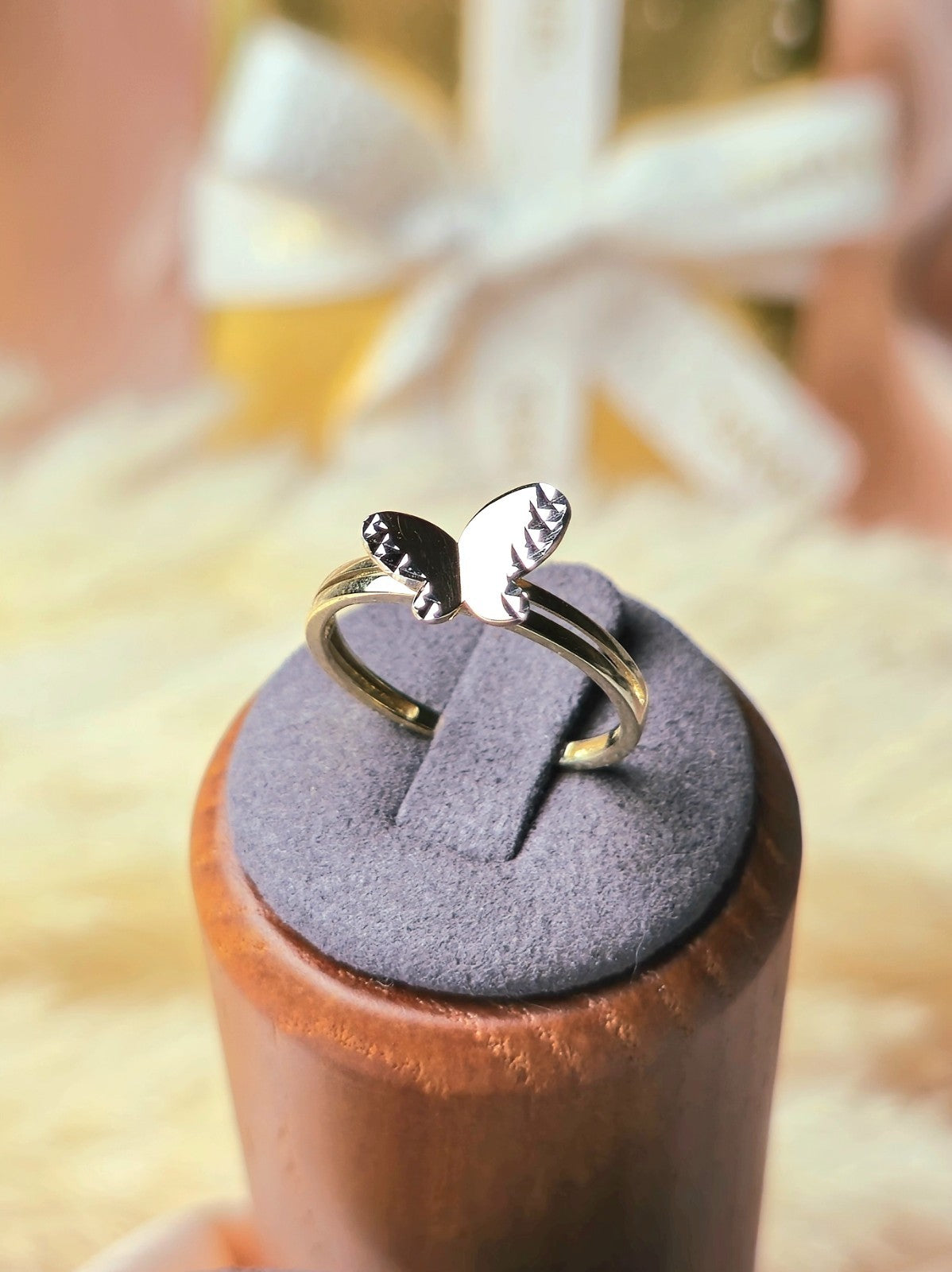 New 9ct Yellow/White Gold Butterfly Ring 3D Cute Feminine Double Band Hallmarked