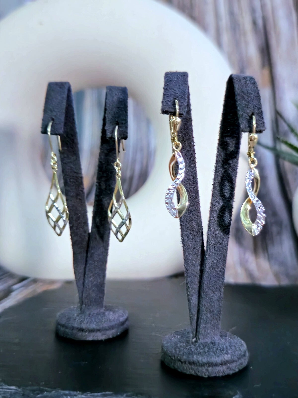 New 9ct Yellow/White Gold Solid Drop Dangling Earrings Hook Clasp Diamond Cut