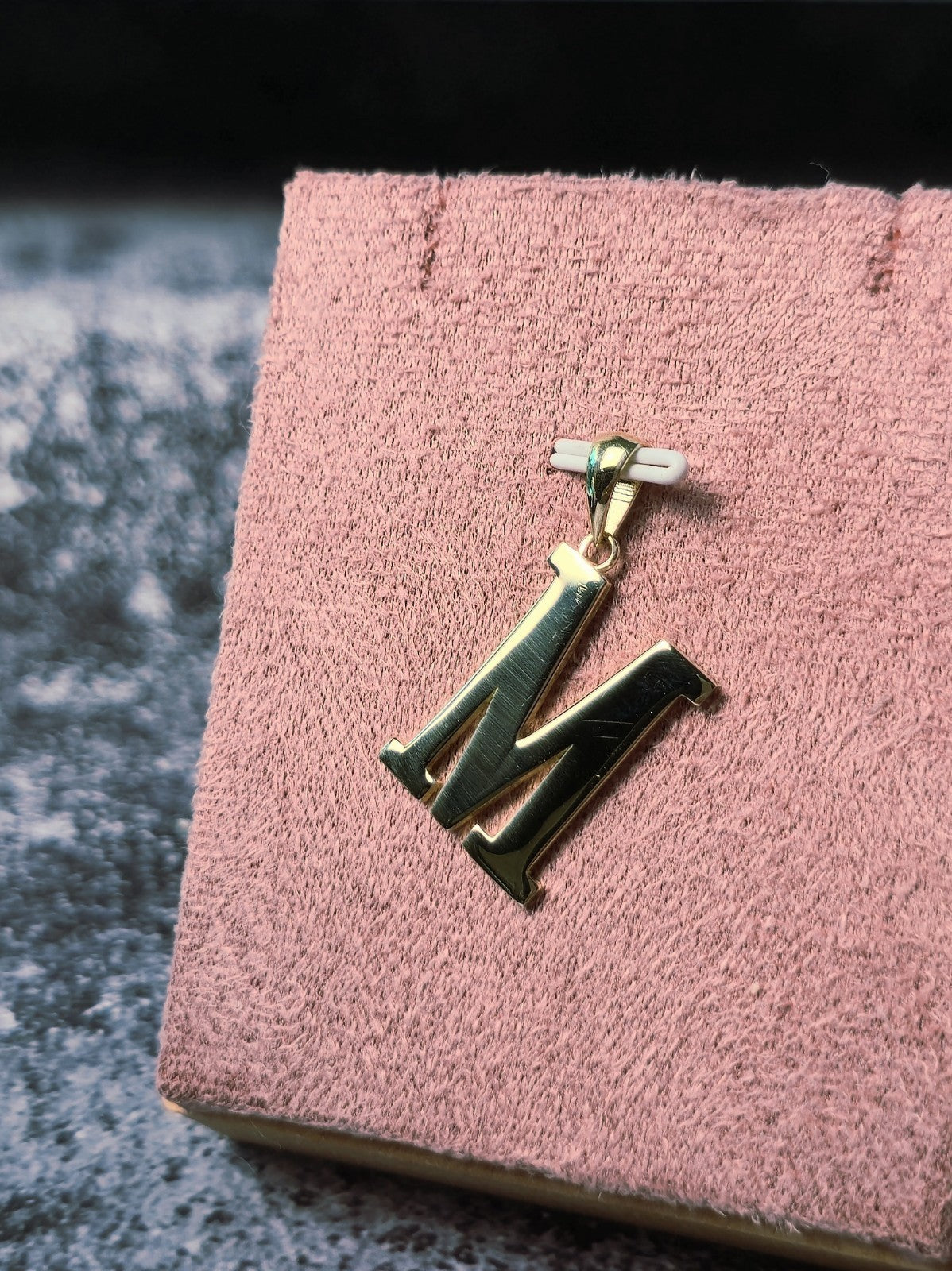 New 9K Yellow Gold Initial M Pendant Personalised 36mm Long Big Loop Hallmarked