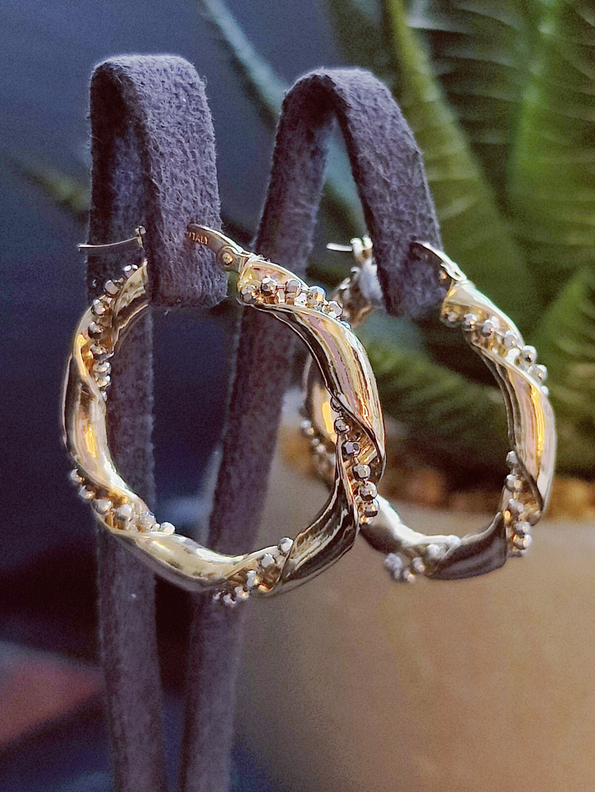 NEW 9ct Yellow/White Gold Twisted Earrings Hoops with Beaded Chain 28mm 4grams
