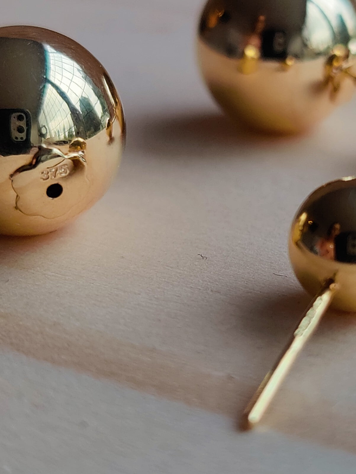Double Ball Reversible 9K Yellow Gold Stud Earrings 8-14 mm Hallmarked Two Balls