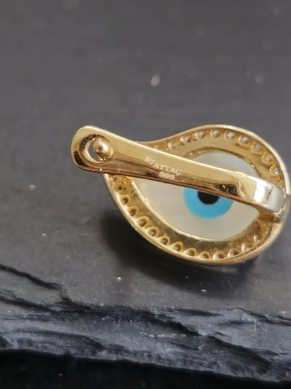 14k Yellow Gold Evil Eye Set of Ring and Earrings English Clasp