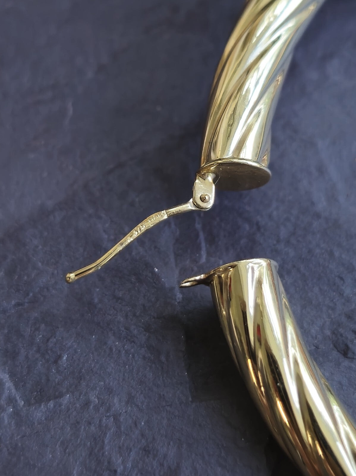 Big 9ct Yellow Gold Twisted Hoop Earrings Creole Huge Twist Hoops 60mm 9g