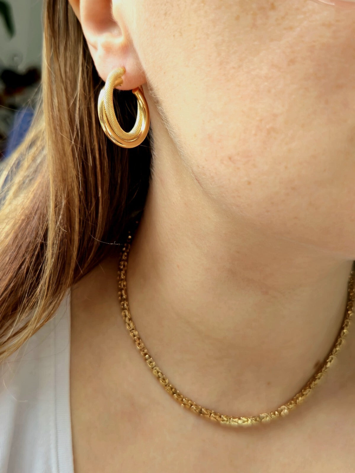 9ct Solid Yellow Gold Twisted Hoop Earrings Creole Hoops 29mm Diamond Cut Patter