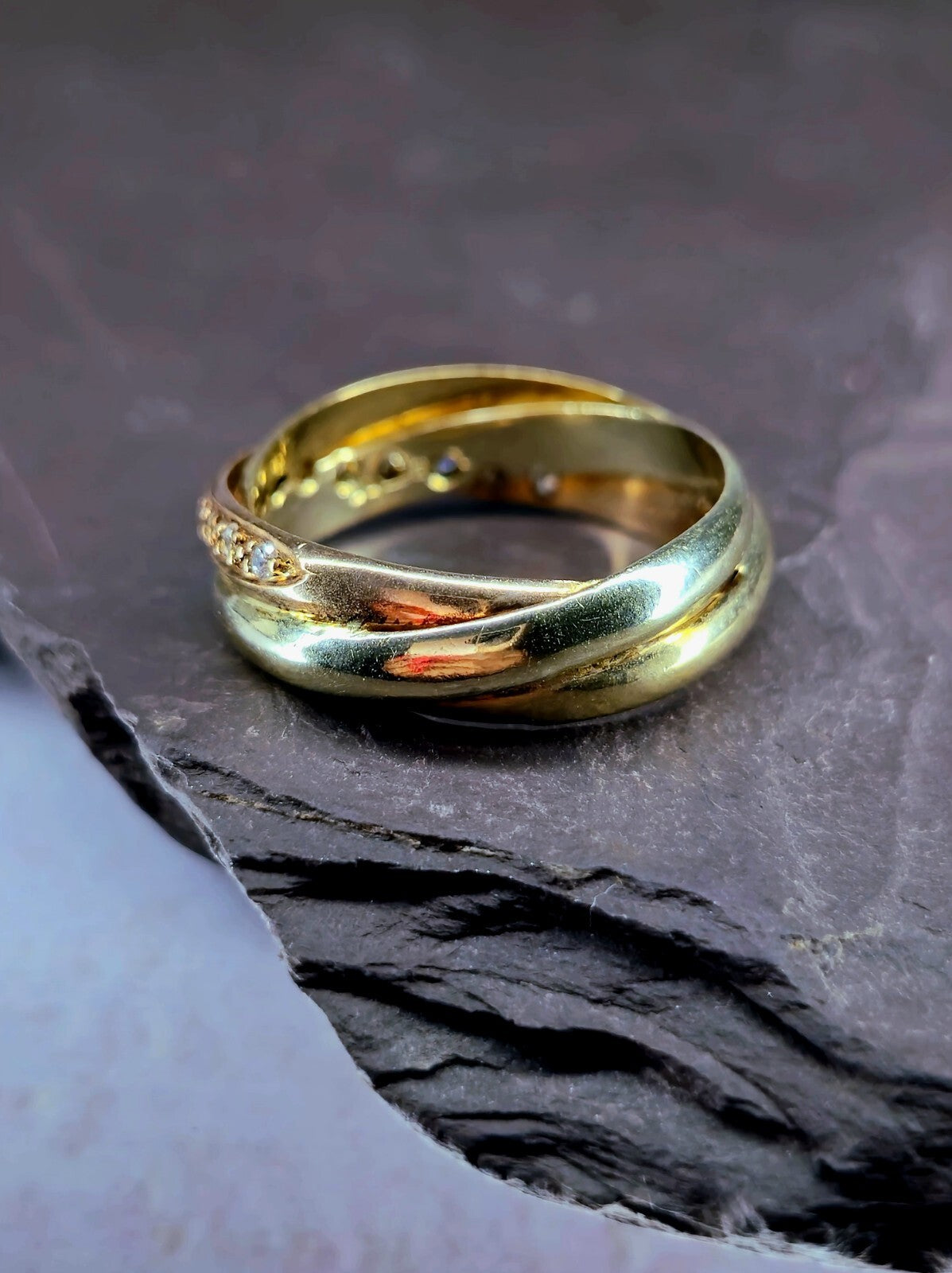 Solid 9ct Yellow Gold Half Eternity Ring Wedding Band Trinity Ring C/Z Size Q