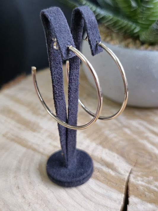 New 9ct Solid Yellow Gold Hoop Earrings Open End Hoops 43mm Butterfly