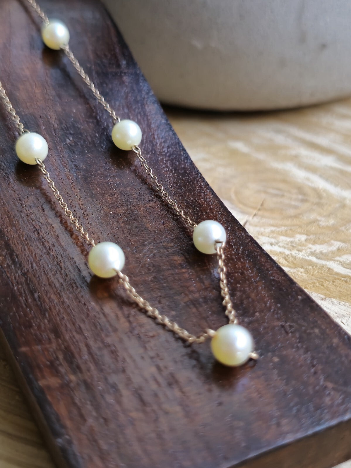 9K Yellow Gold Bars And Natural Cultured Pearls 17inch Fashion Necklace
