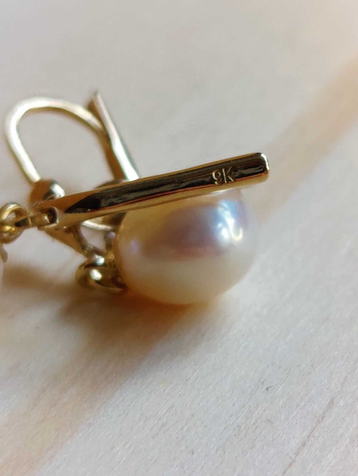 Solid 9ct Yellow Gold Pearl Drop Earrings Genuine Real Pearl Hallmarked
