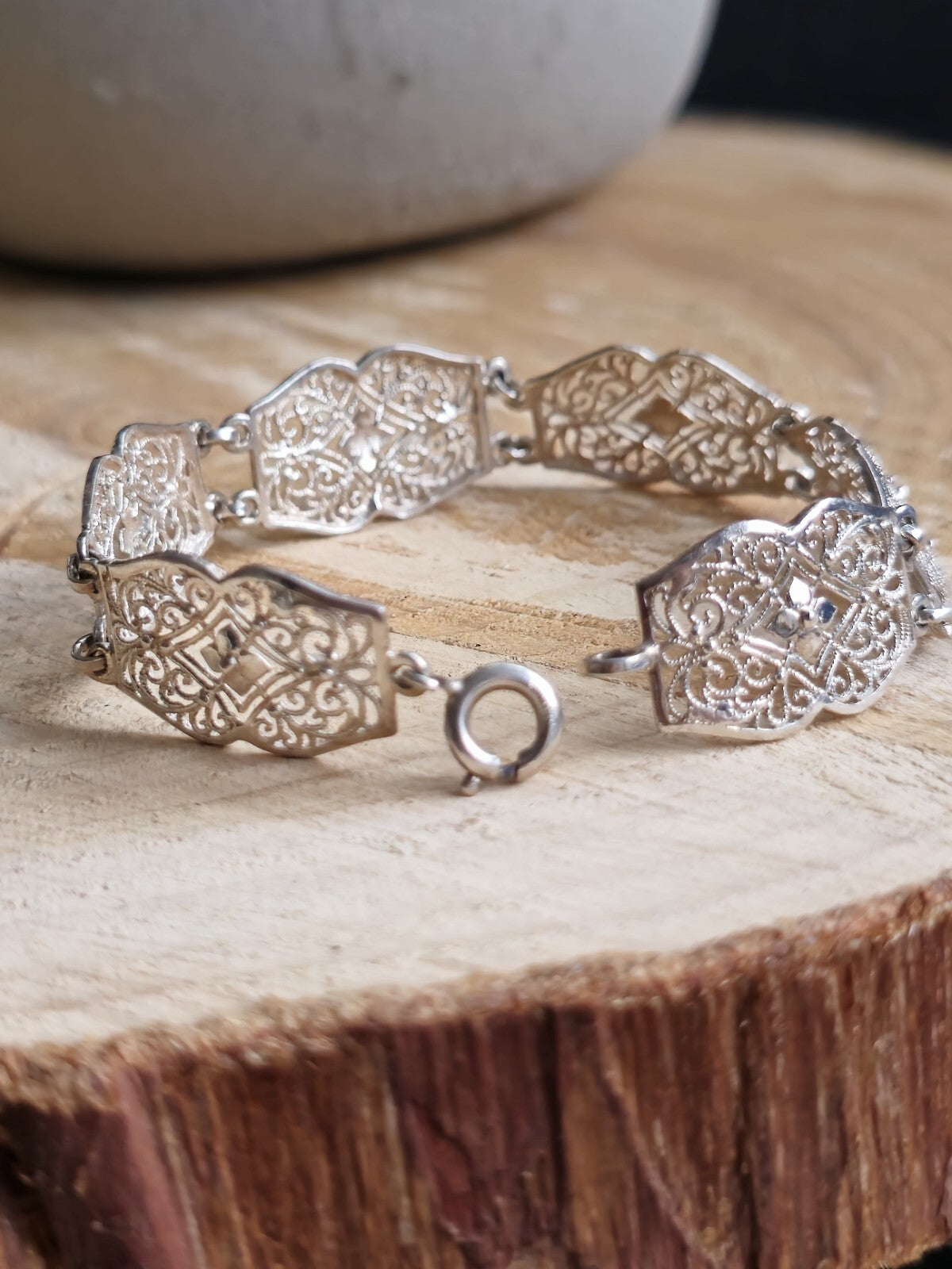 925 Sterling Silver Fancy Decor Bracelet Wide 14mm 7inch/18cm Hallmarked
