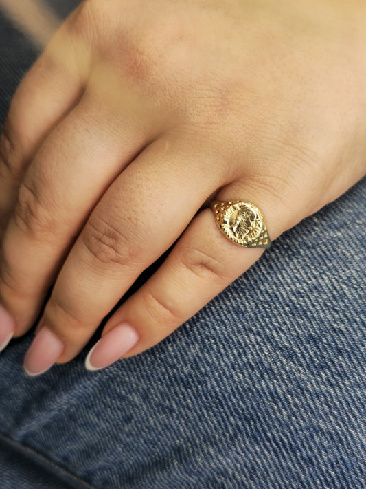 New 9ct Yellow Gold Signet Small Coin-Looking Like Ring size M Pinky Finger