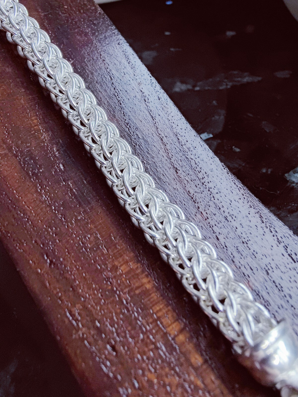 925 Sterling Silver Chunky Heavy Chain Persian Wave Bracelet 7mm 30g 18cm