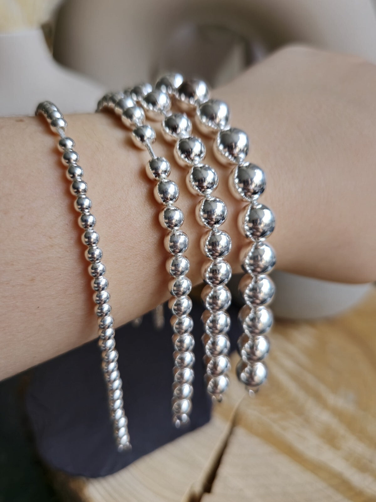 New 925 Sterling Silver Chunky 6mm Ball Bracelet 11grams Bead 19cm
