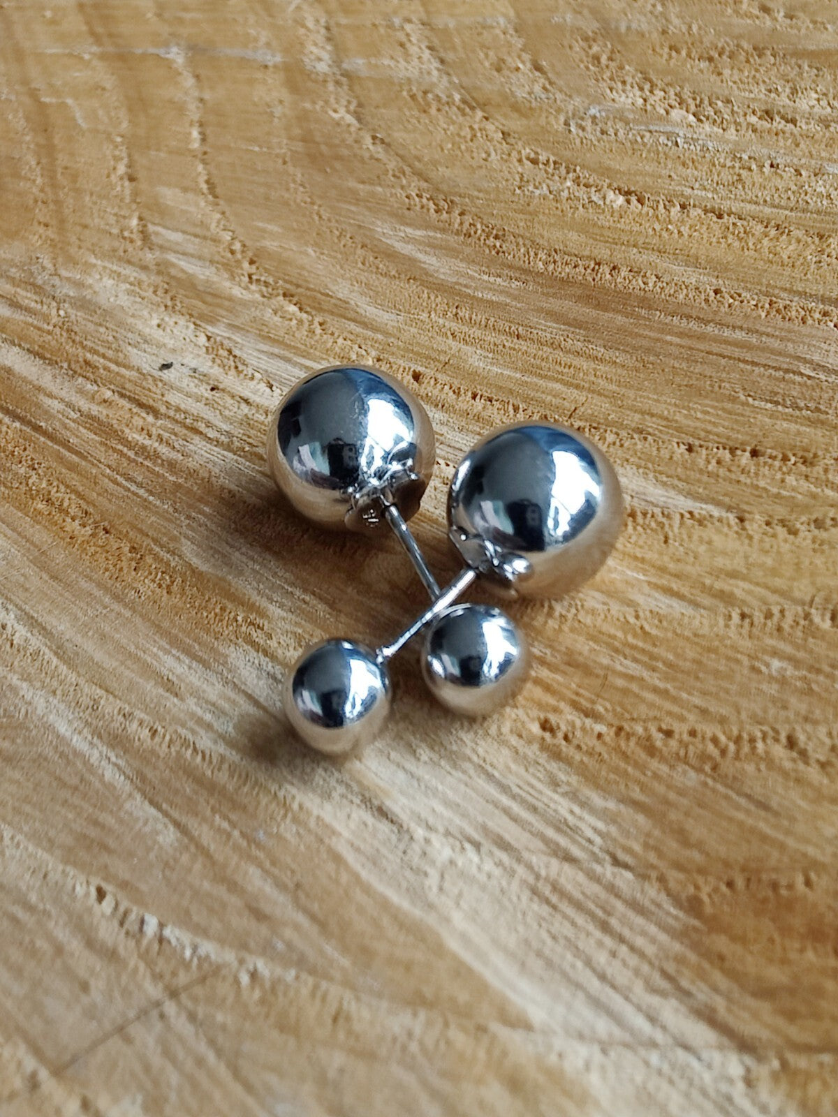 New Double Ball Reversible 9K White Gold Stud Earrings 6-10mm Hallmarked
