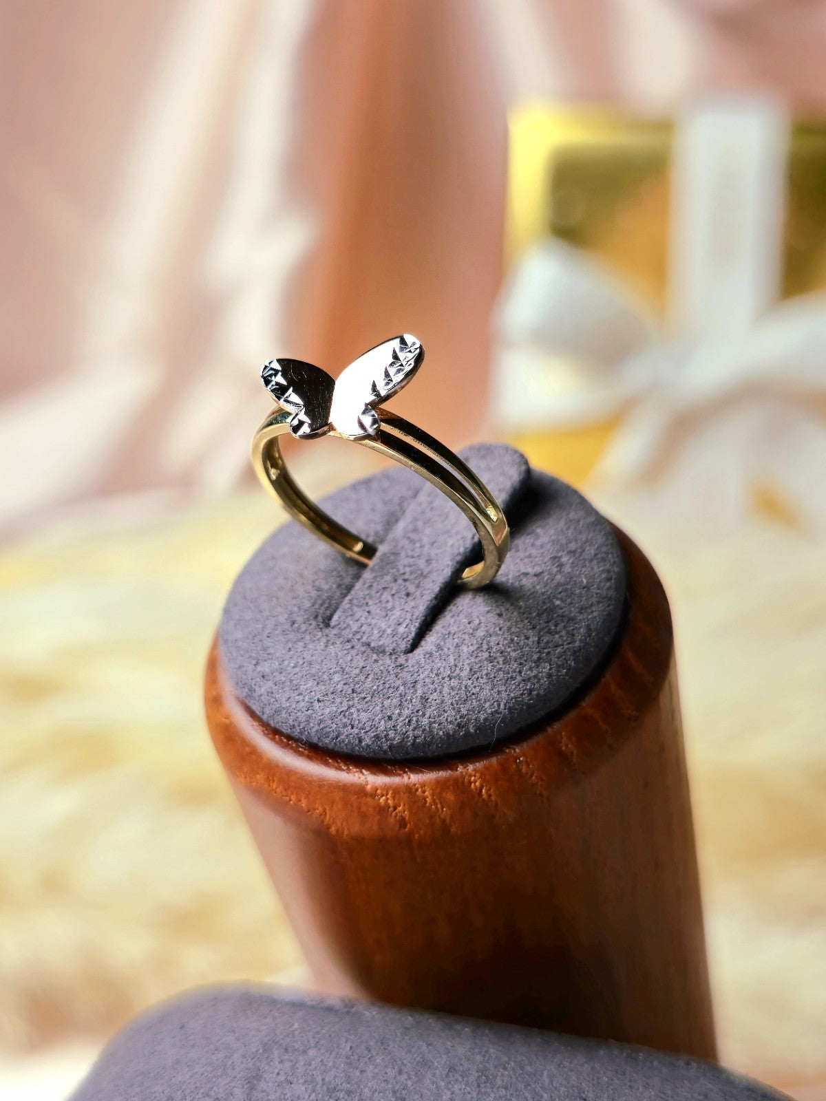 New 9ct Yellow/White Gold Butterfly Ring 3D Cute Feminine Double Band Hallmarked