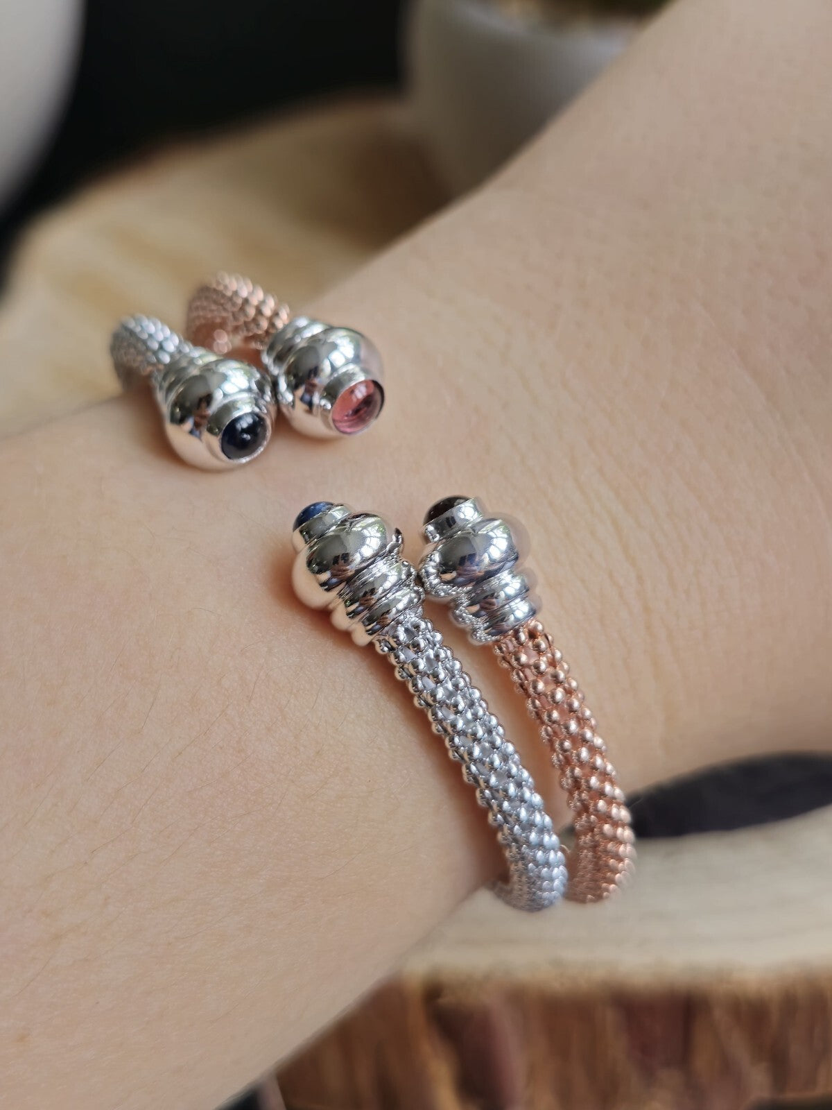 New 9k Rose/Red/Pink Gold TORQUE BANGLE TORQ BALL Open Split BRACELET Hallmarked