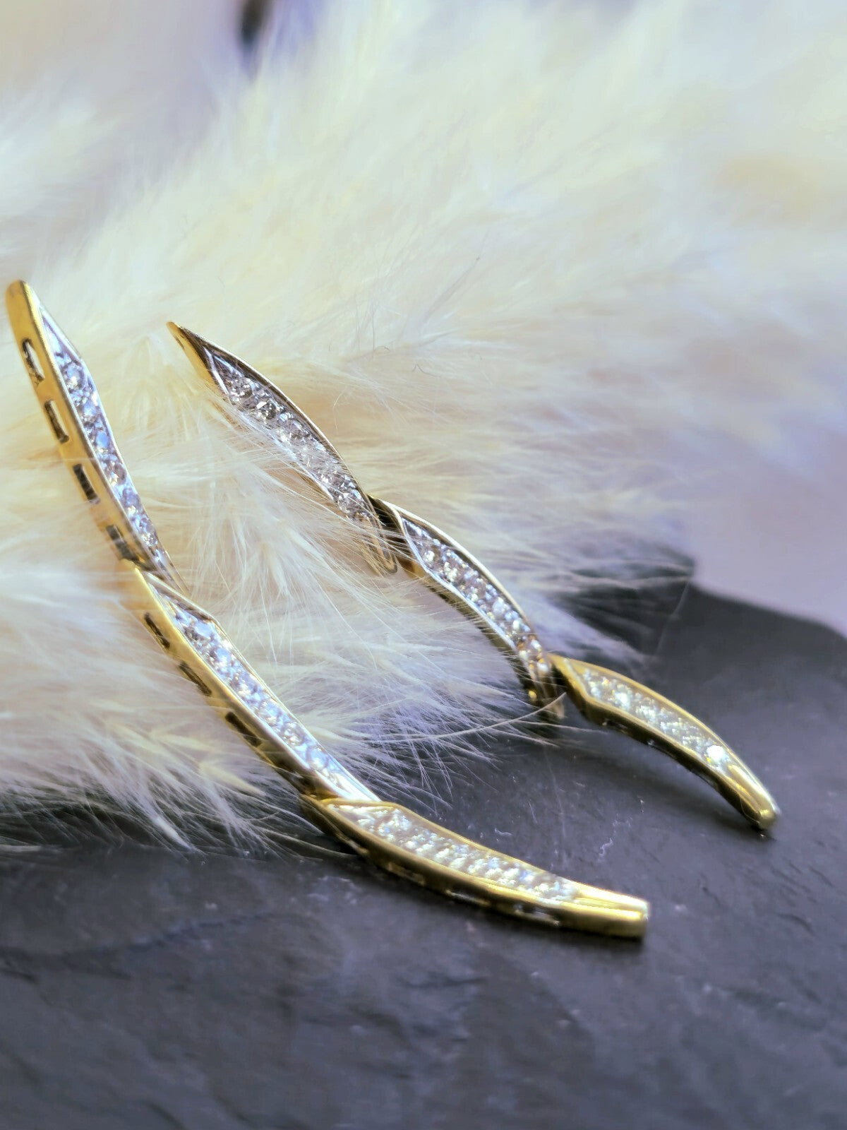 18k Yellow Gold Diamond Drop Earrings Long Segments Butterfly Hallmarked 45mm