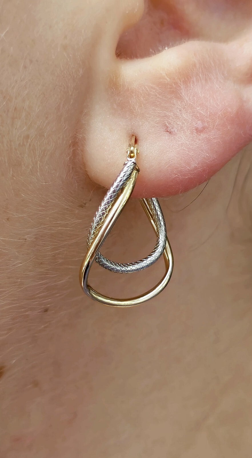 New 9ct Solid Yellow/White Gold Double Twisted Hoop Earrings Creole Hoops 25mm