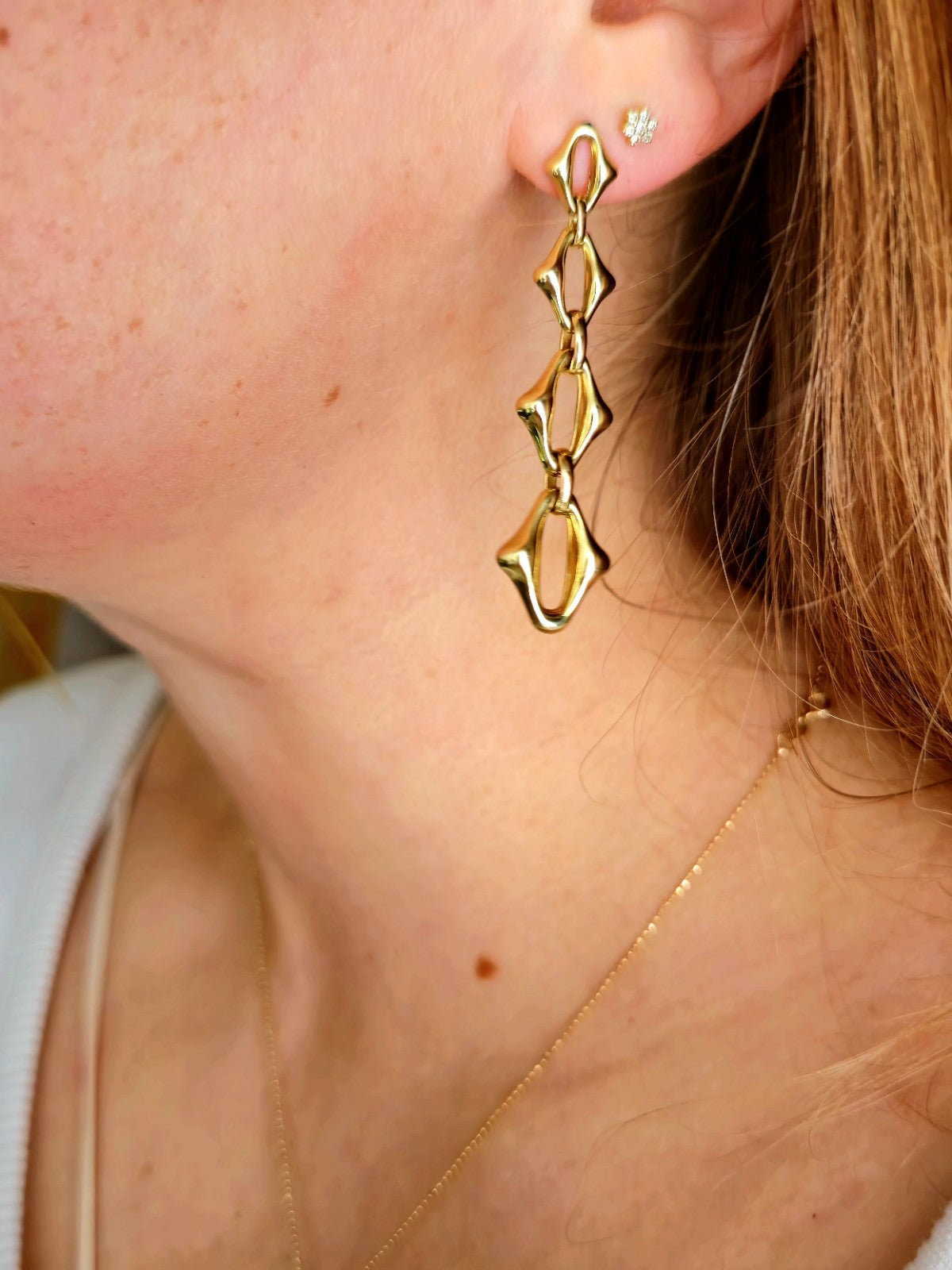 New 9ct Solid Yellow Gold Drop Dangling Earrings 6.35CM Long Chunky Boohoo Drops