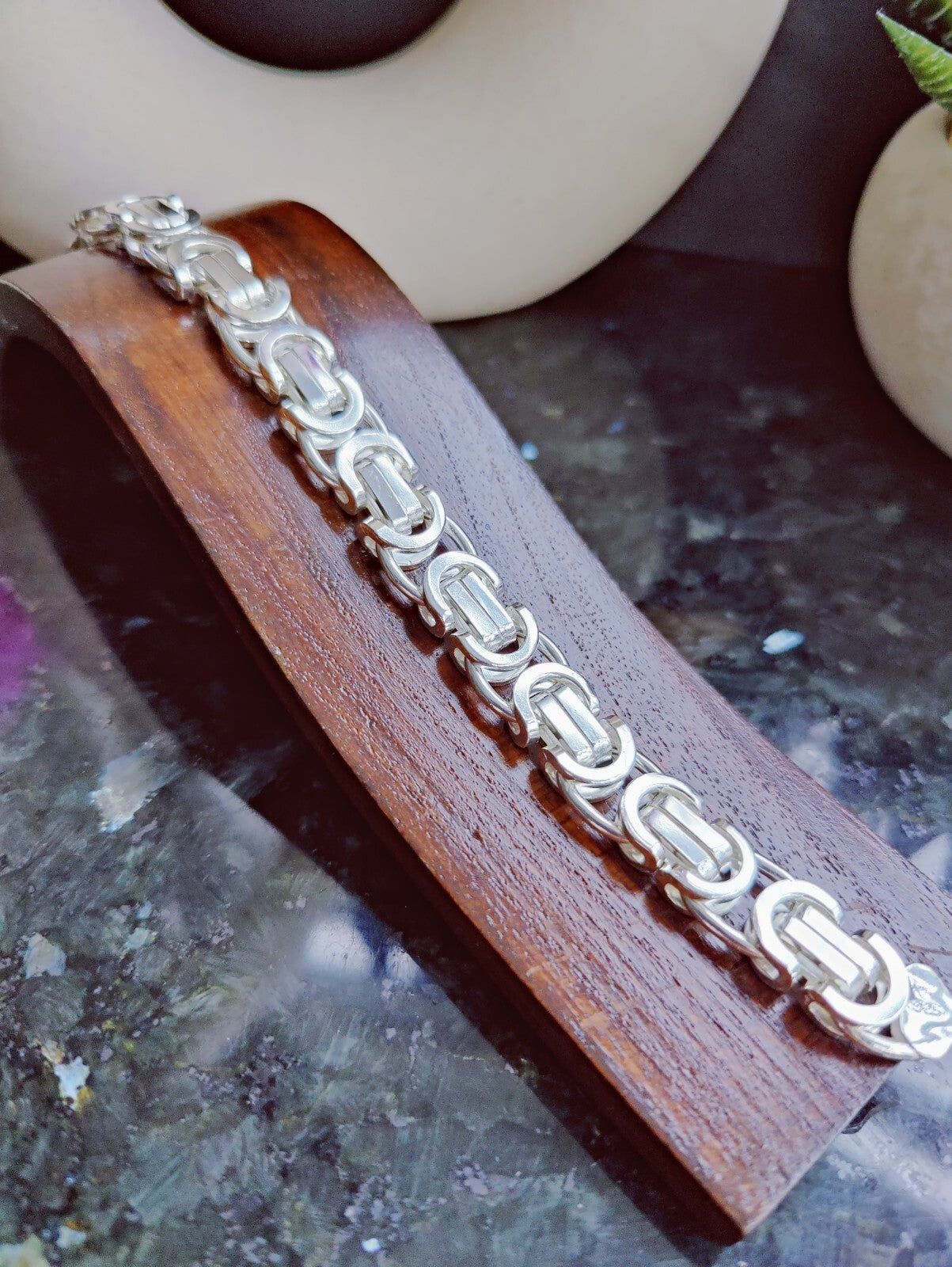 925 Sterling Silver Chunky Heavy Mens Chain Bracelet 52grams Flat Byzantine 10mm