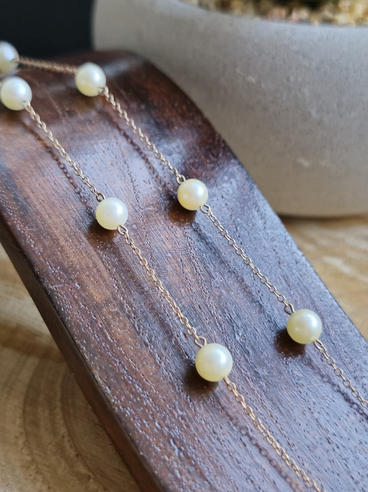 9K Yellow Gold Bars And Natural Cultured Pearls 17inch Fashion Necklace