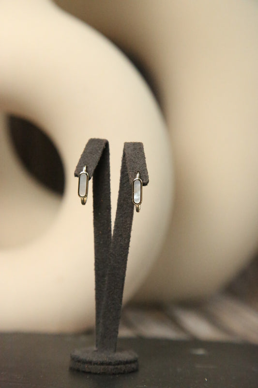 New 9ct Yellow Gold Solid Hoop Earrings with White Mother of Pearl Hoops