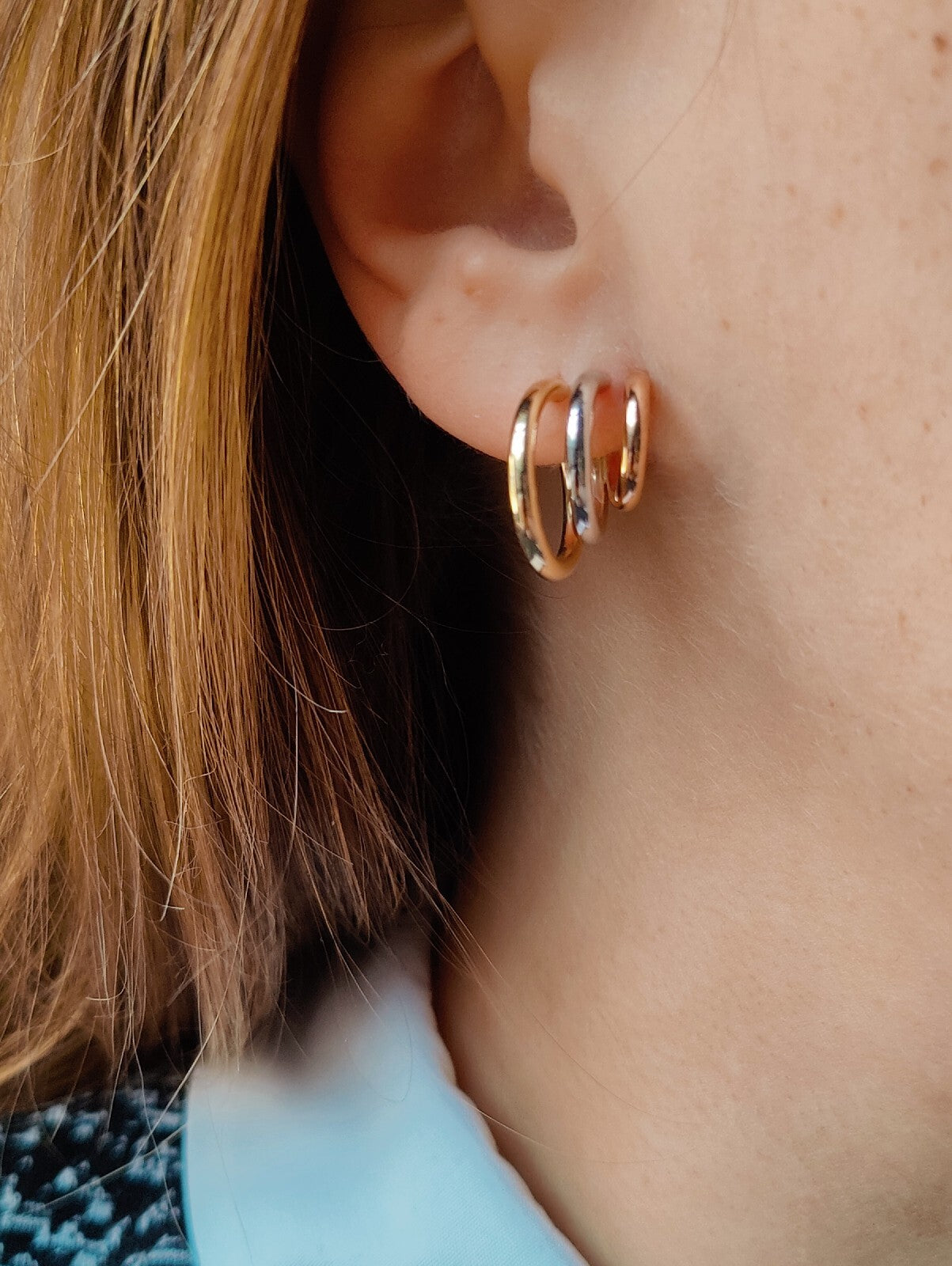 Solid 9ct Yellow/White/Rose Gold Hoop Earrings Trinity Three Colour New Circles
