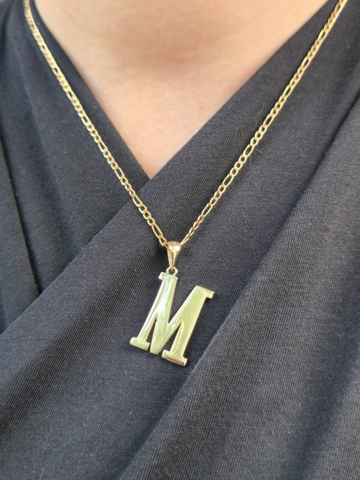 New 9K Yellow Gold Initial M Pendant Personalised 36mm Long Big Loop Hallmarked
