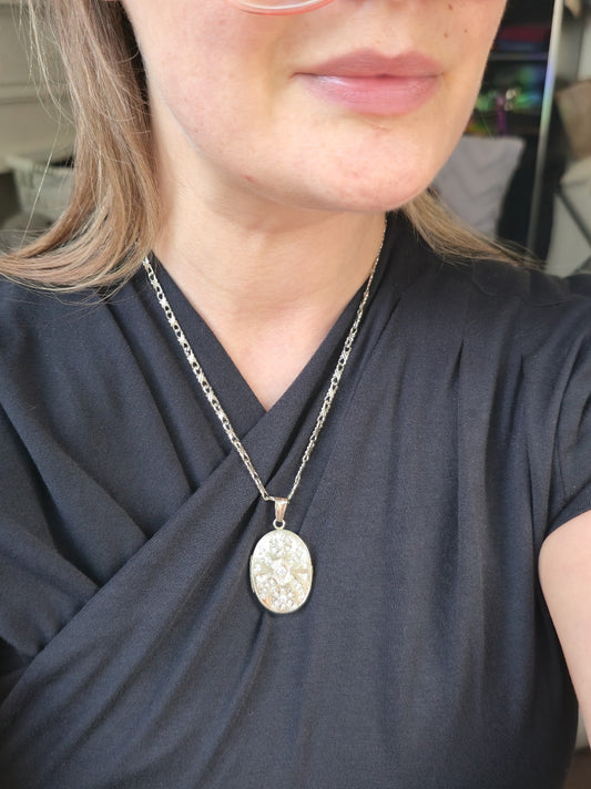 Big 14k White Gold Diamond Locket Necklace Pendant Holy Mary Christening Gift