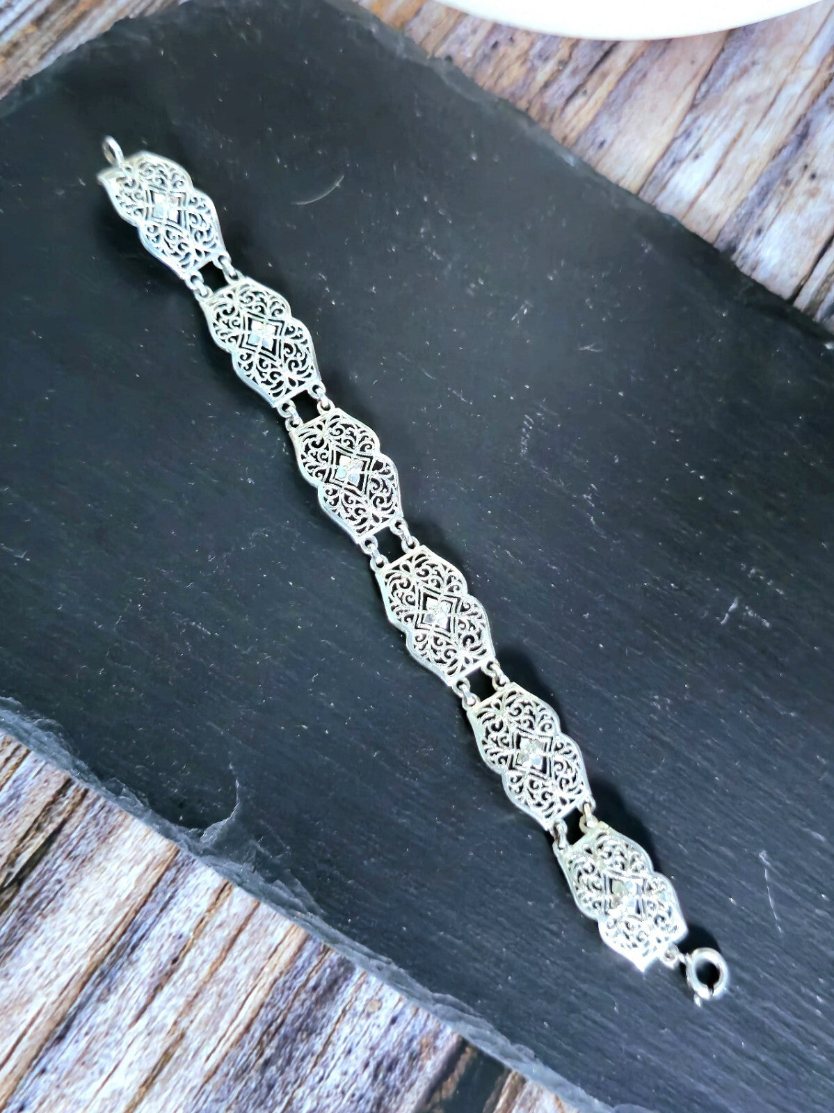 925 Sterling Silver Fancy Decor Bracelet Wide 14mm 7inch/18cm Hallmarked
