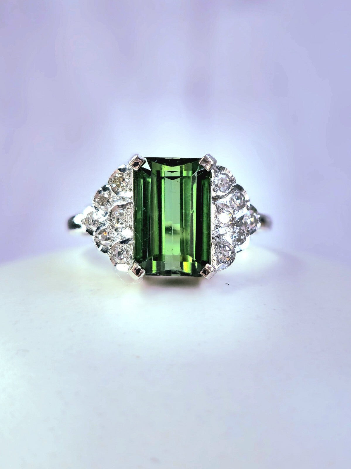 Stunning 18ct White Gold Tourmaline/Diamond Dress Ring Cocktail size R Hallmark