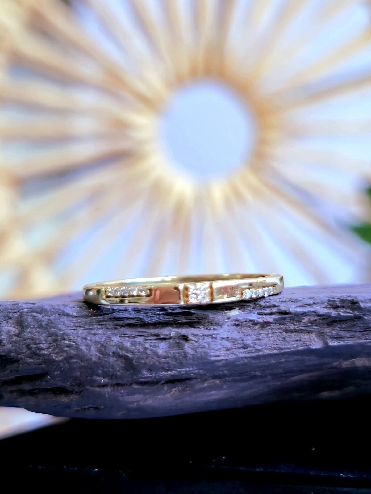 Solid 9ct Yellow Gold Wedding Band Cute 2mm 14 Diamonds Size P+ Ring Hallmarked