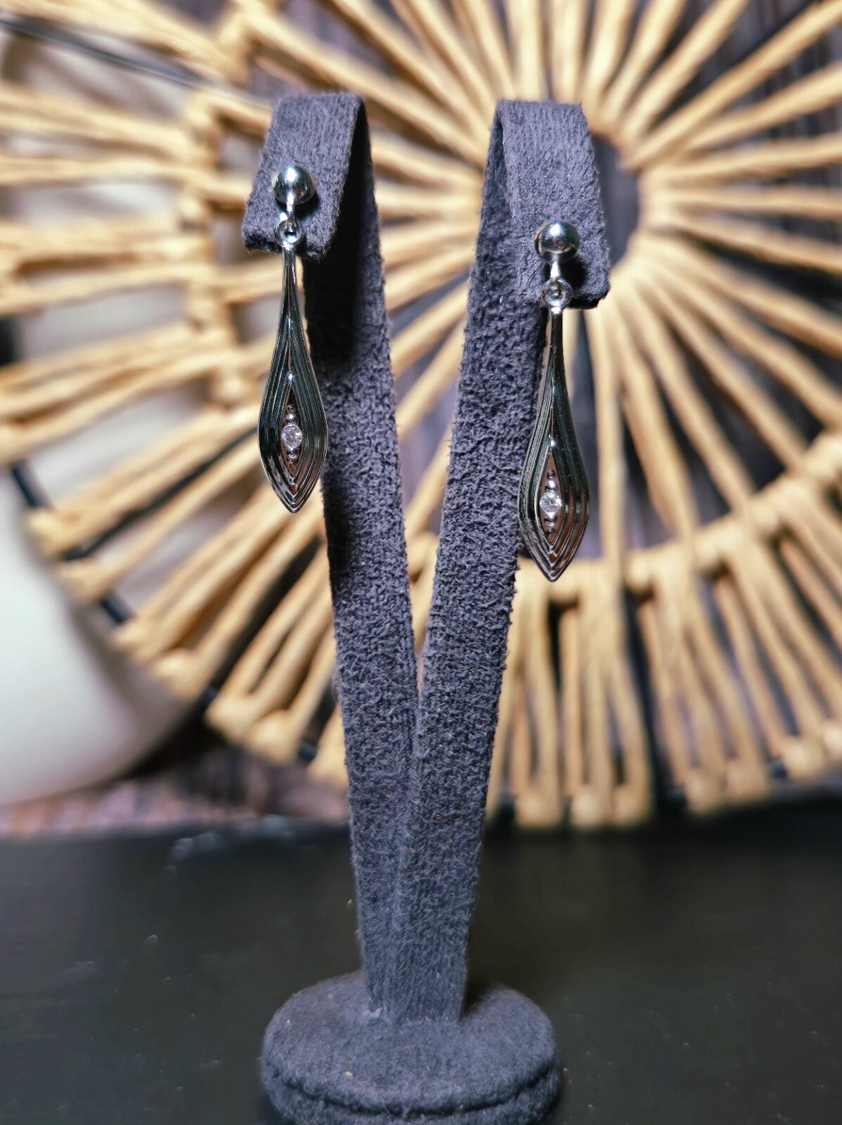 New 9ct White Gold Drop Dangling Earrings with CZ Butterfly Hallmarked Elegant