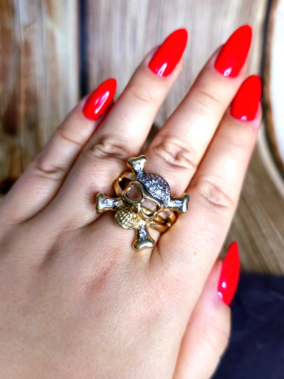 Solid 9ct Yellow Gold Signet Ring big size: Z+1 Skull C/Z Skeleton Heavy Chunky