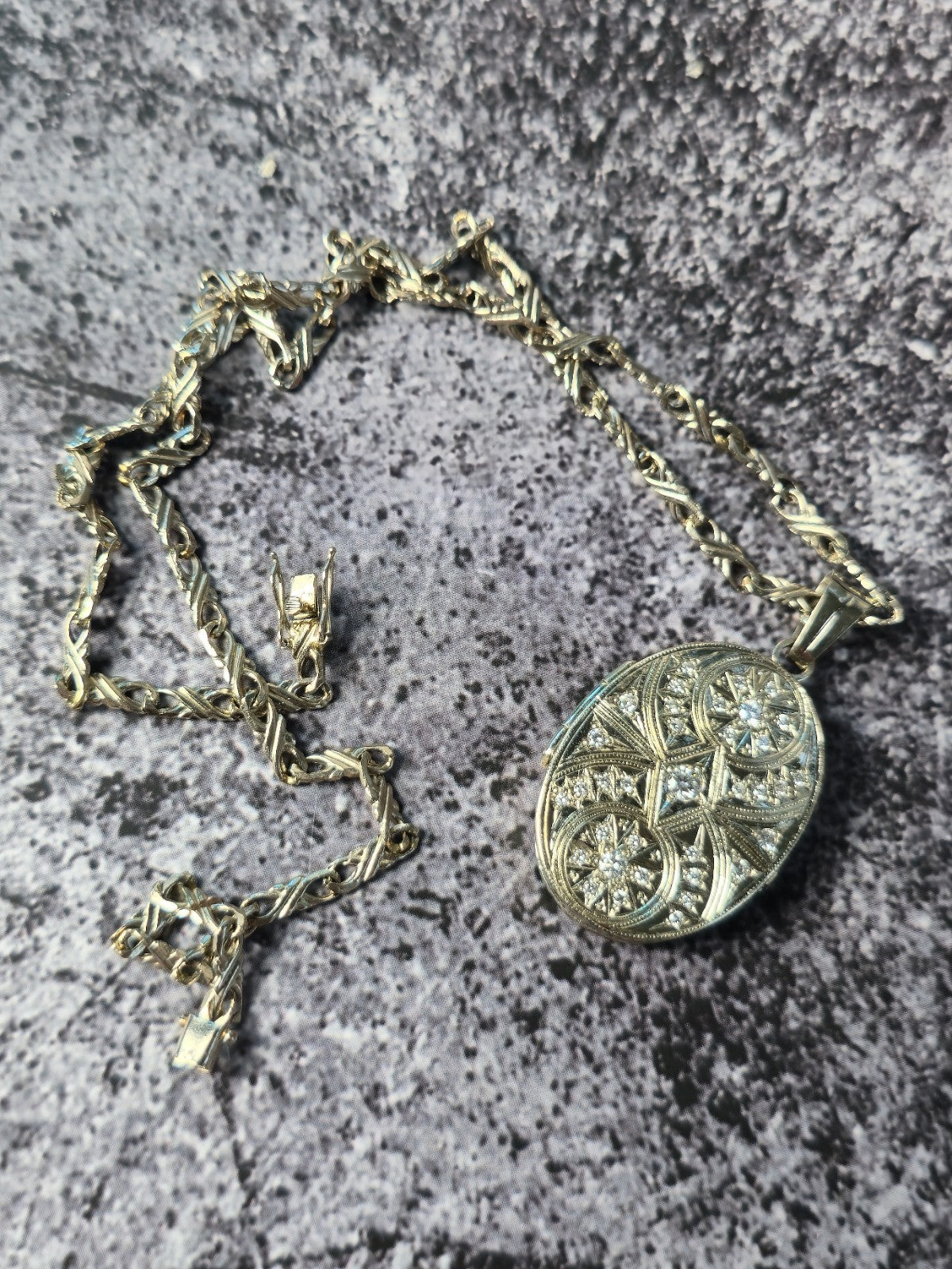 Big 14k White Gold Diamond Locket Necklace Pendant Holy Mary Christening Gift