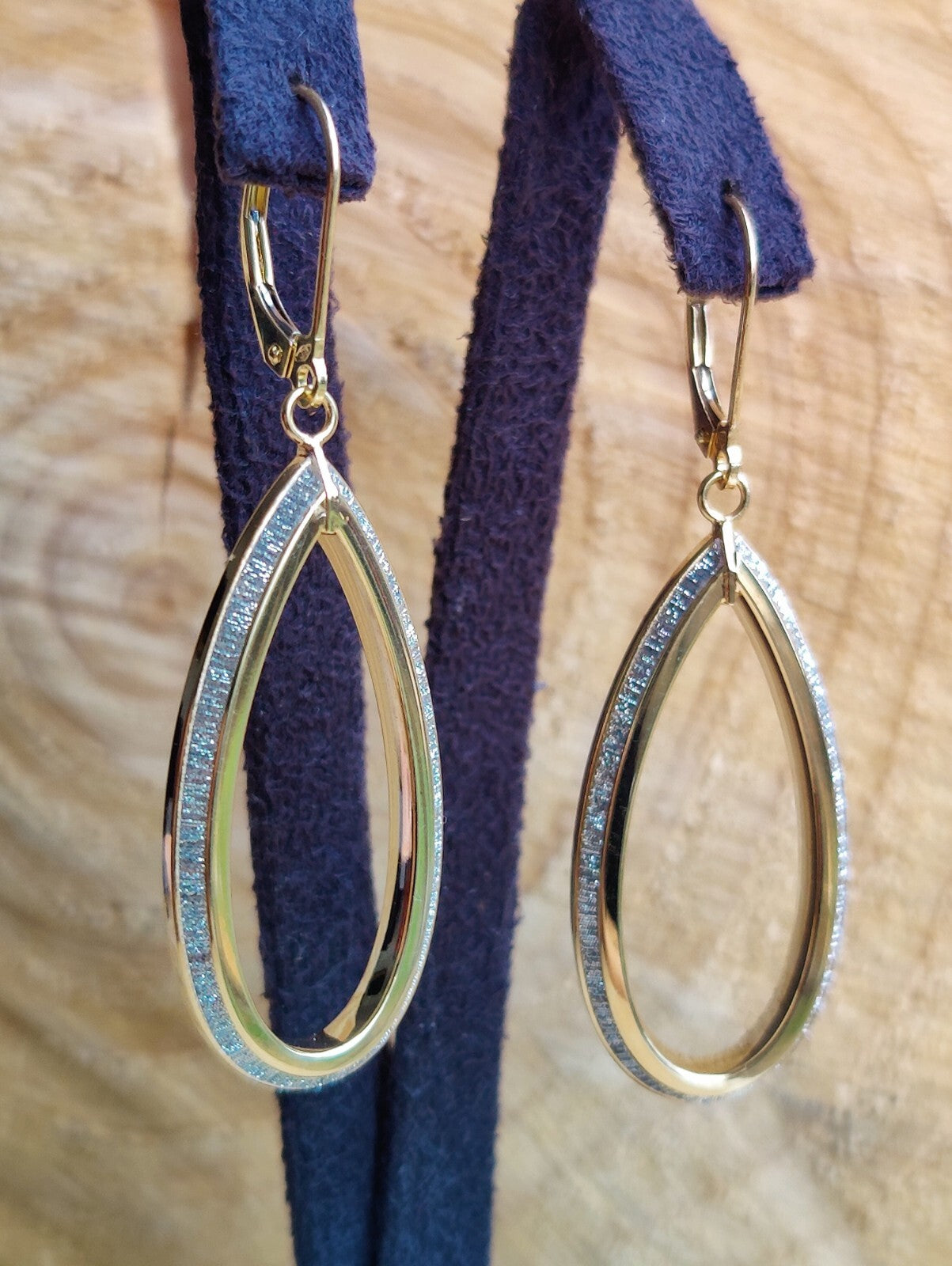 NEW Sparklig OVAL Drop Dangling Earrings 9ct Yellow Gold Leverback Hallmarked