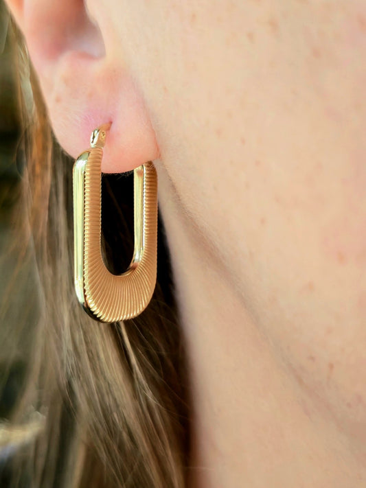 New 9ct Yellow Gold Hoop Earrings Square Oval Hoops Strip Pattern Hallmarked