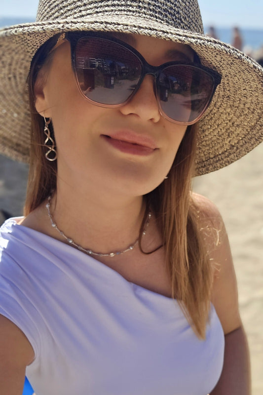 9k White Gold Necklace with Freshwater Pearls Beaded Chain decor 16inch 10grams