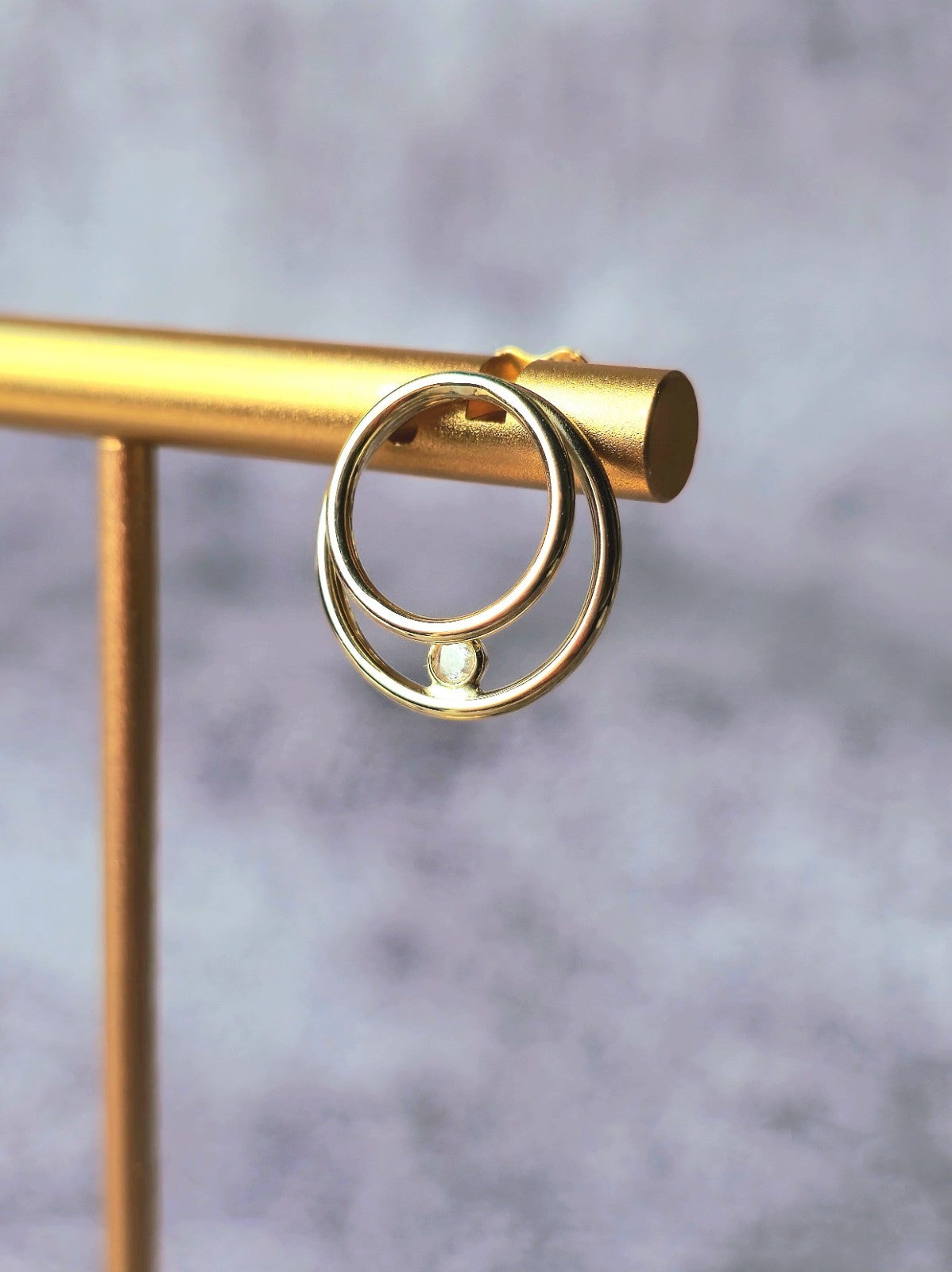 NEW 9ct Yellow Gold Solid Double Circle Earrings with Cubic Zirconia Elegant