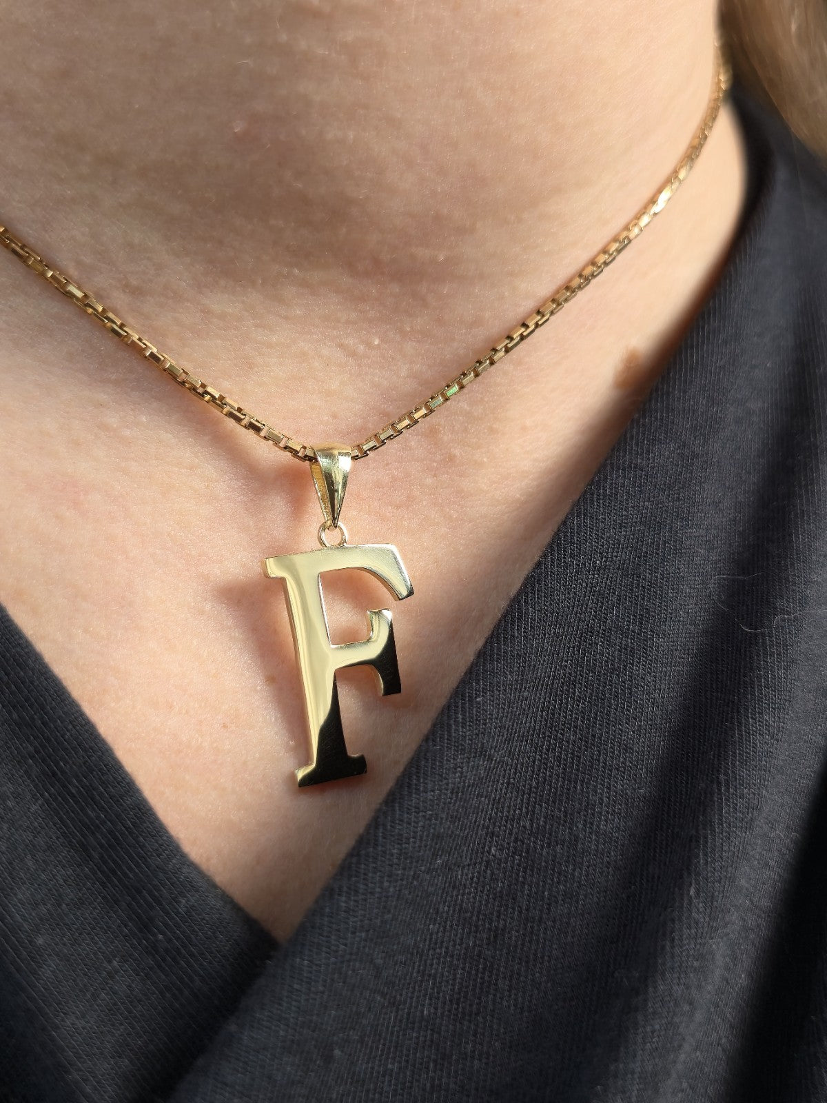 New Solid 9K Yellow Gold Initial Letter F Pendant Personalised 32mm Hallmarked