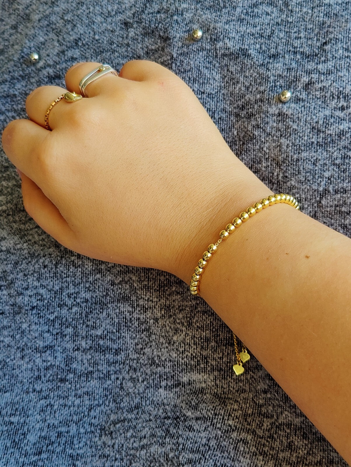 New Solid 9ct Yellow Gold Bracelet Ball Beaded Expandable Balls 4mm 4.9g