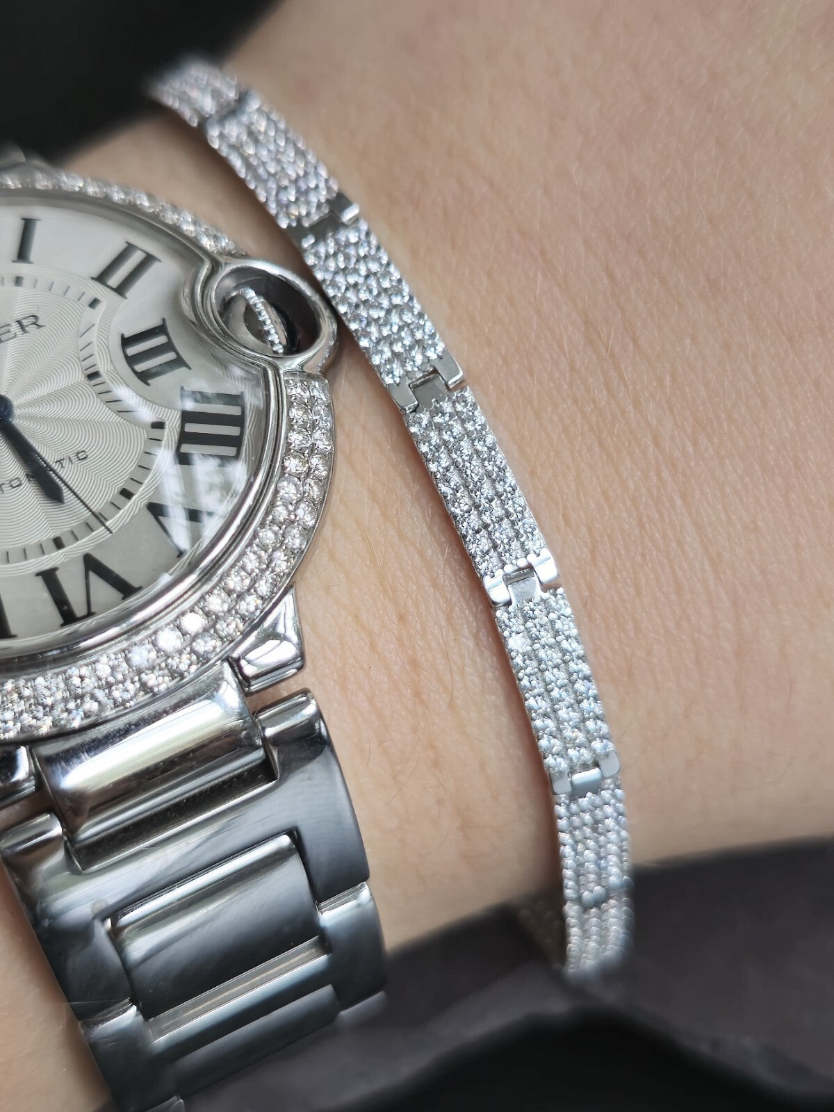 New Iced/Loaded Solid 9ct White Gold BRACELET 7.5inch C/Z Pave Hallmarked
