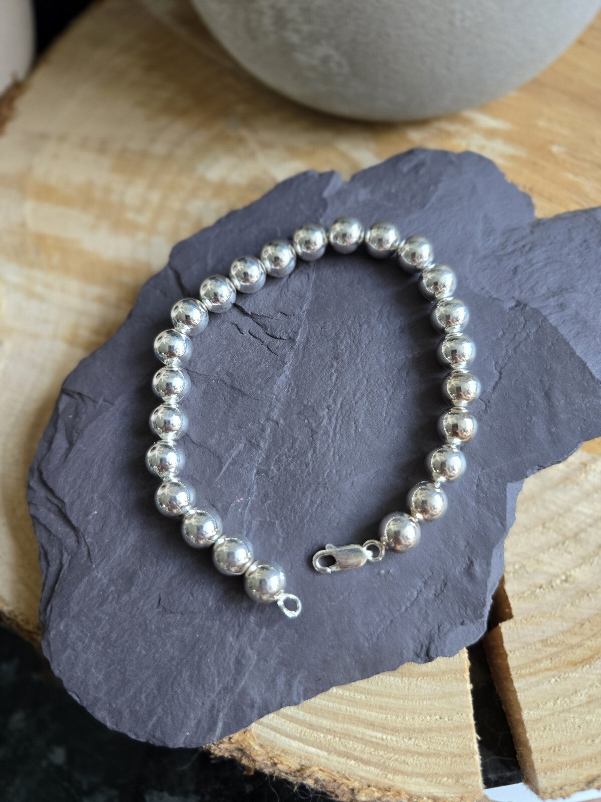New 925 Sterling Silver Chunky 8mm Ball Bracelet 20grams Bead 21cm