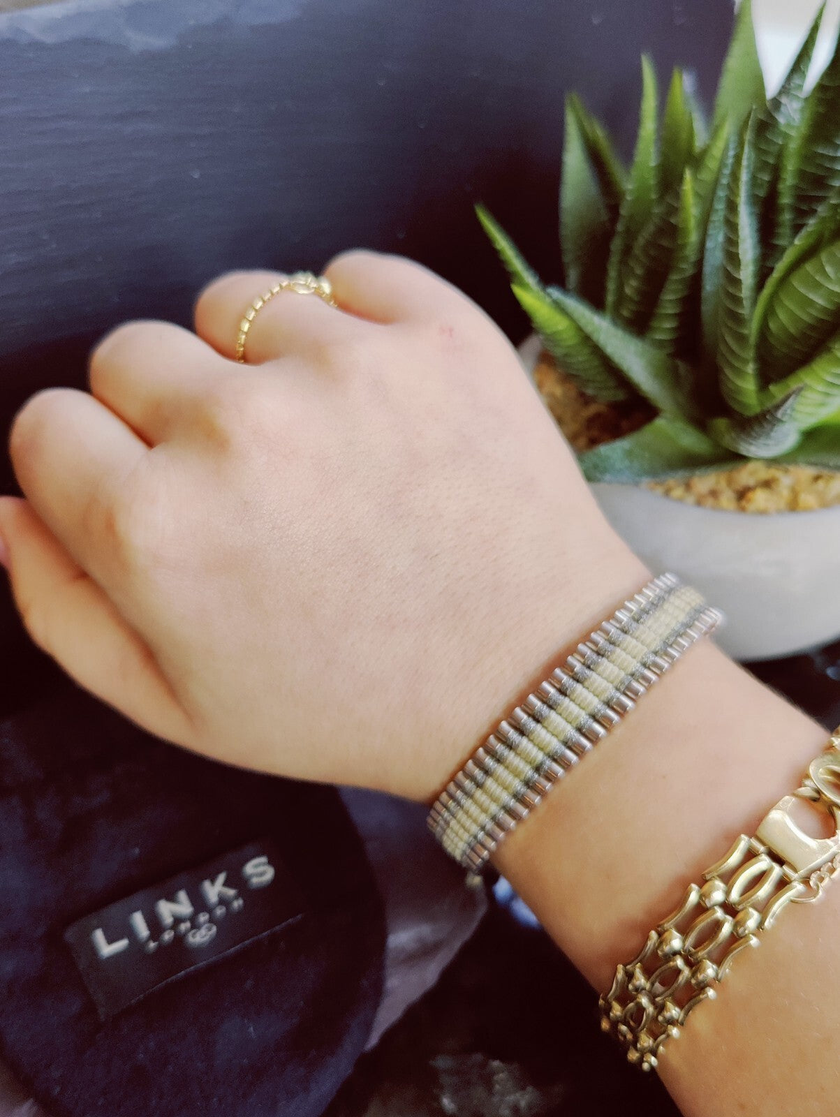 Links Of London 925 Sterling Silver Bar and Cord Friendship Bracelet